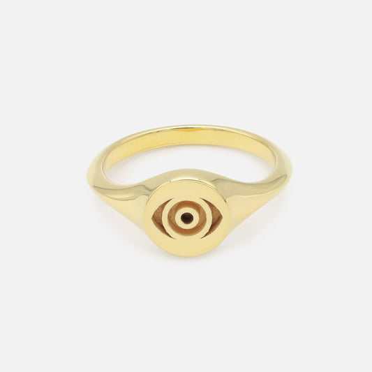 Evil Eye Signet Ring in Gold Plated Brass