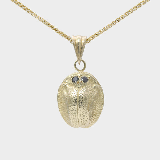 9ct Gold Scarab Necklace with Black Diamond Eyes