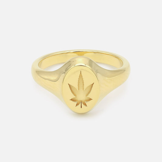 Sweet Leaf Signet Ring in Gold Plated Brass