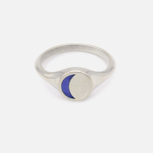 Blue Crescent Moon Signet Ring