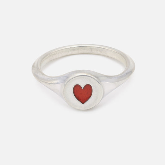 Red Heart Signet Ring in Sterling Silver
