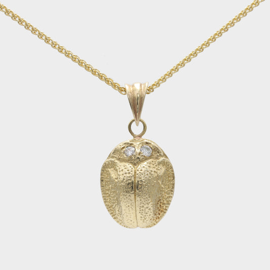 9ct Gold Scarab Necklace with Diamond Eyes