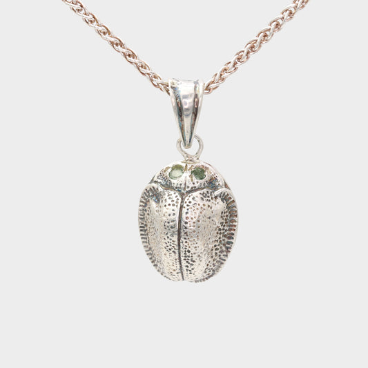 Silver Scarab Necklace with Matched Tourmaline Eyes