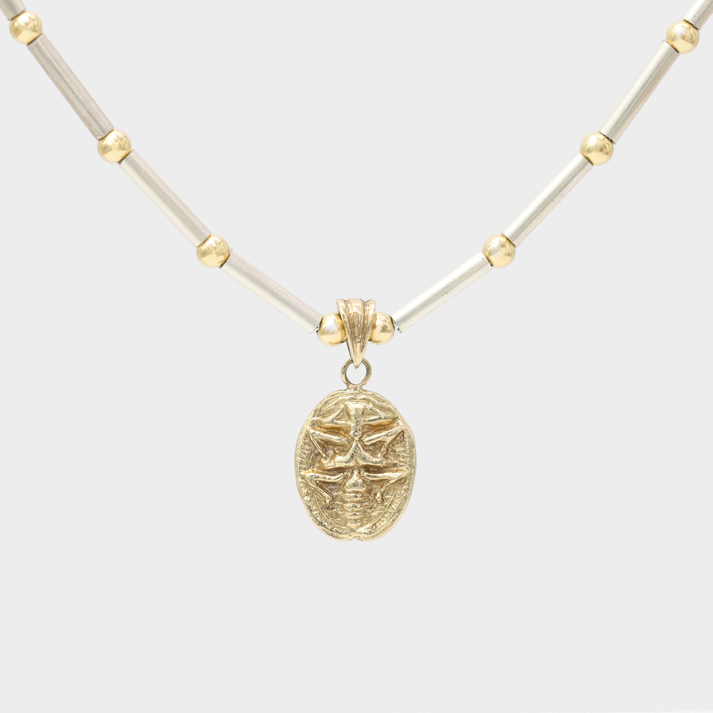 9ct Gold Scarab Necklace with Tsavorite Eyes on Signature Chain