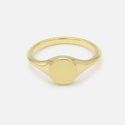 Mirror Circular Signet Ring in Gold Plated Brass