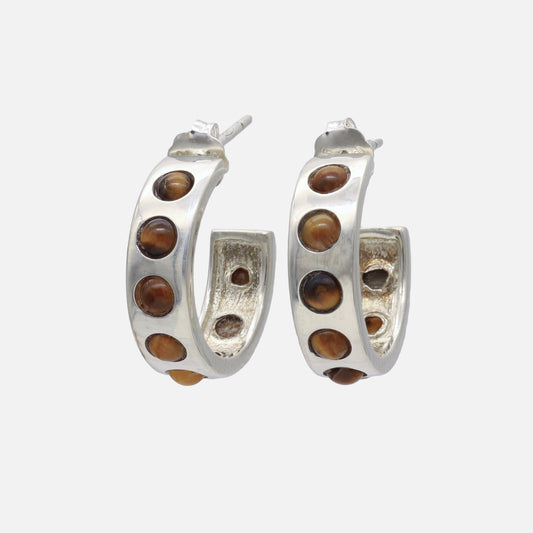 Silver Helios Hoops with Tiger's Eye