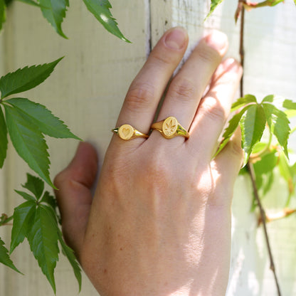 Sweet Leaf Signet Ring in Gold Plated Brass