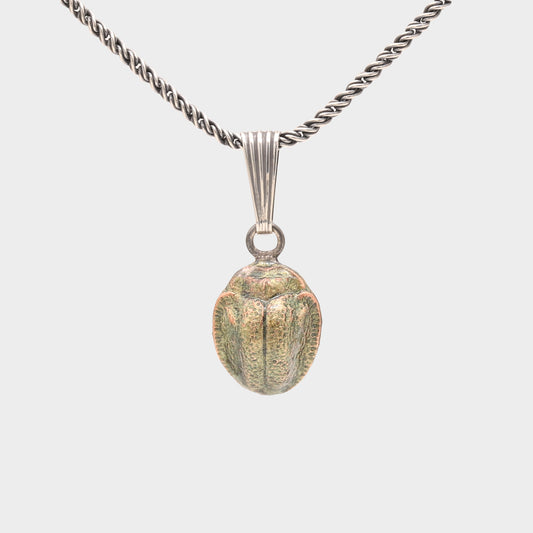 Lacquered Jewel Scarab on Sterling Silver Necklace