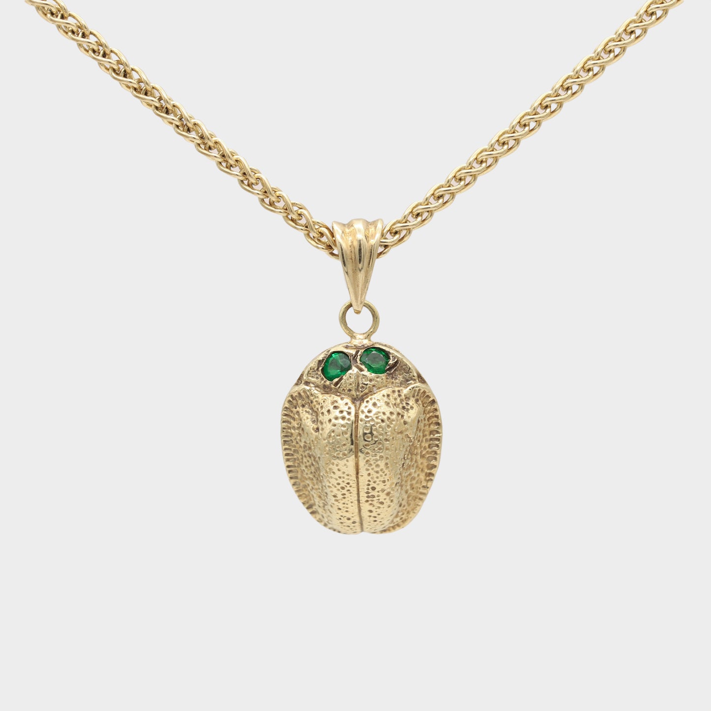 9ct Gold Scarab with Tsavorite Eyes on Chunky Gold Necklace