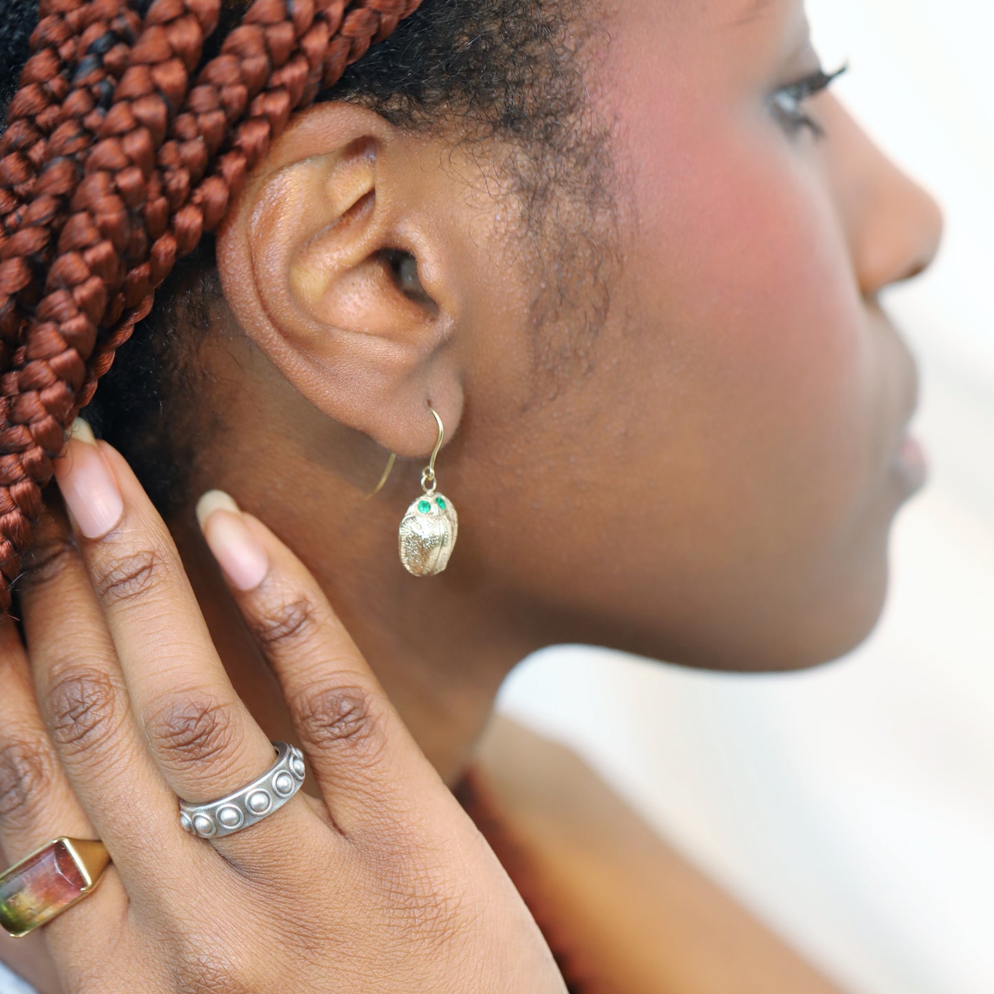 9ct Gold Scarab Earrings with Tsavorite Eyes