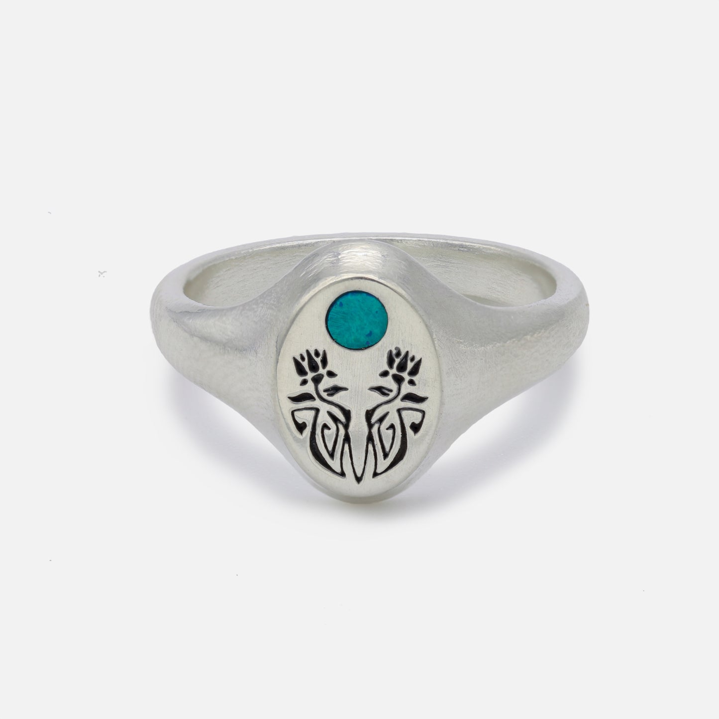 Art Deco Flora Signet Ring with Opal Inlay