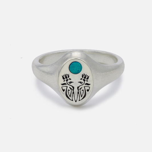 Art Deco Flora Signet Ring with Opal Inlay