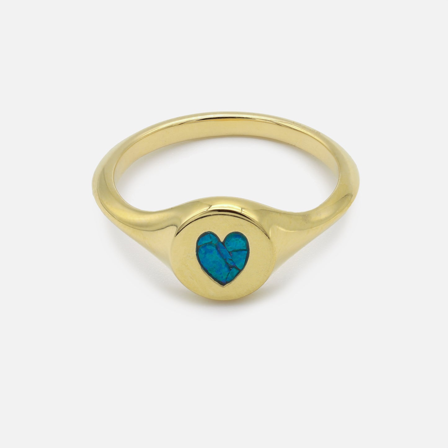 Heart Signet Ring in Gold Plated Brass with Opal Mosaic Inlay
