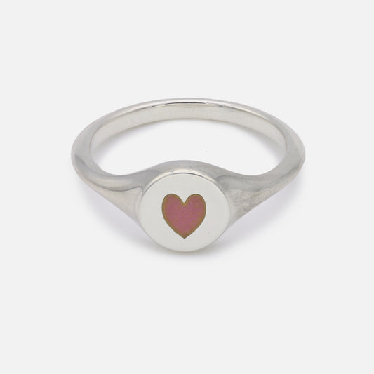 Pink Heart Signet Ring in Sterling Silver