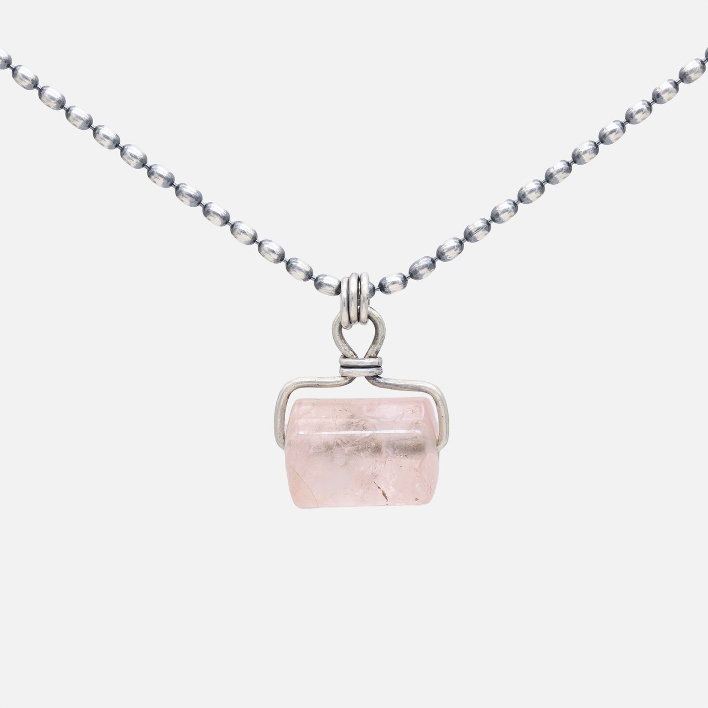 Morganite Beryl Fob Necklace on Oxidized Bead Chain