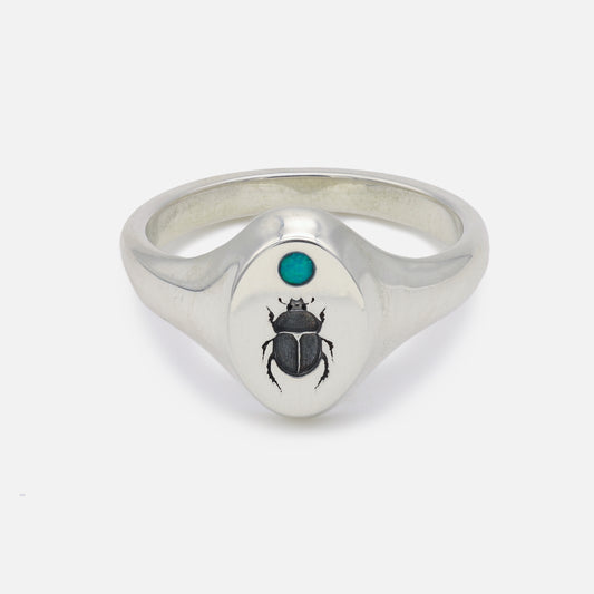 Signature Scarab Signet Ring with Opal Inlay