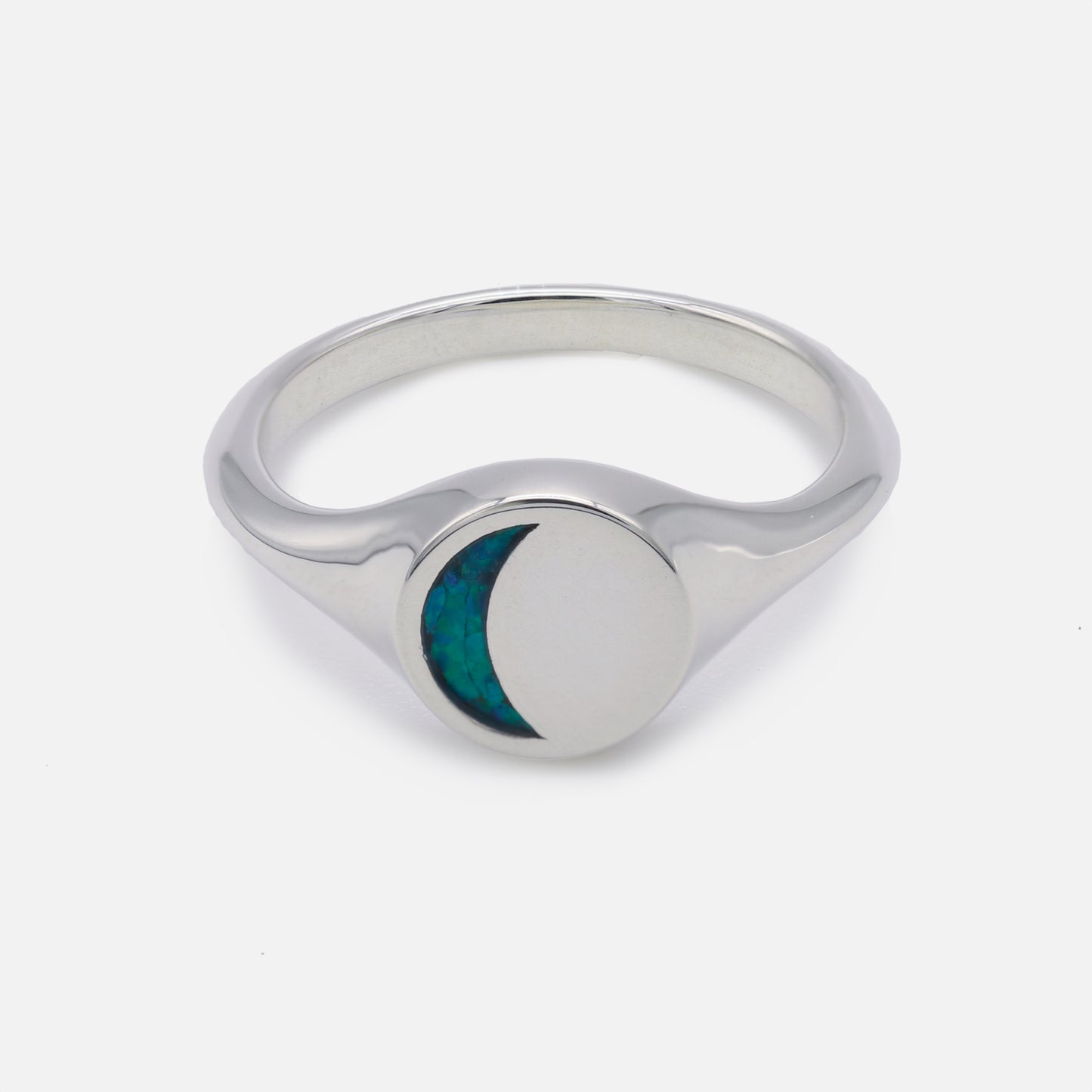 Crescent Moon Signet Ring with Opal Inlay