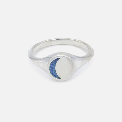 Speckled Blue Crescent Moon Signet Ring