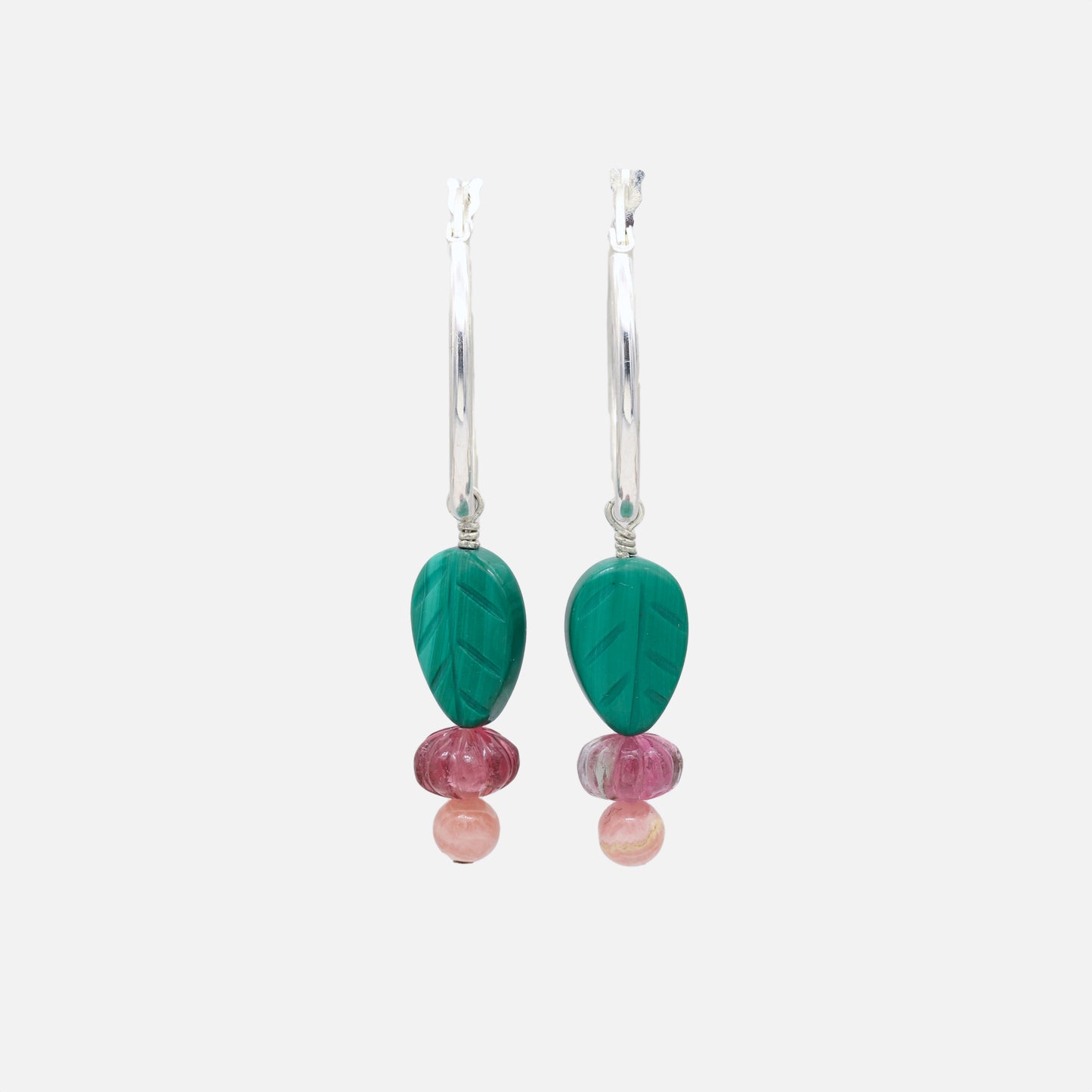 Talismini Malachite Foliage and Tourmaline Earrings Pair