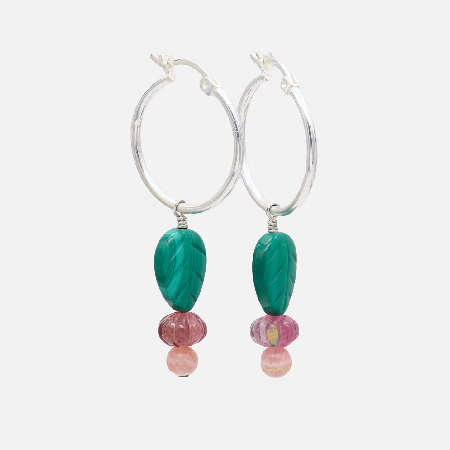 Talismini Malachite Foliage and Tourmaline Earrings Pair