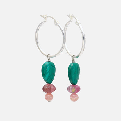 Talismini Malachite Foliage and Tourmaline Earrings Pair