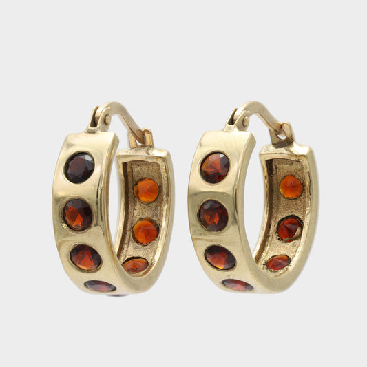 9ct Gold Helios Hoops with Garnets