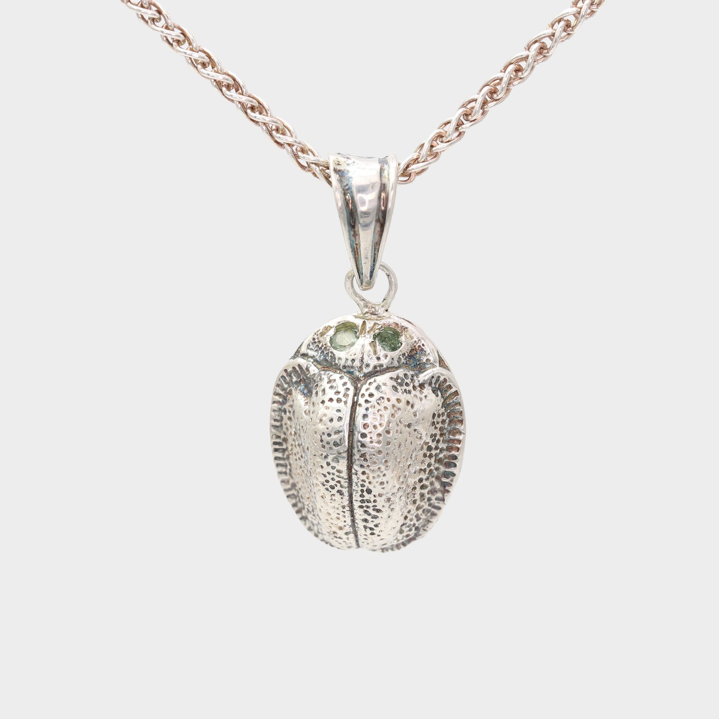 Silver Scarab Pendant with Matched Tourmaline Eyes