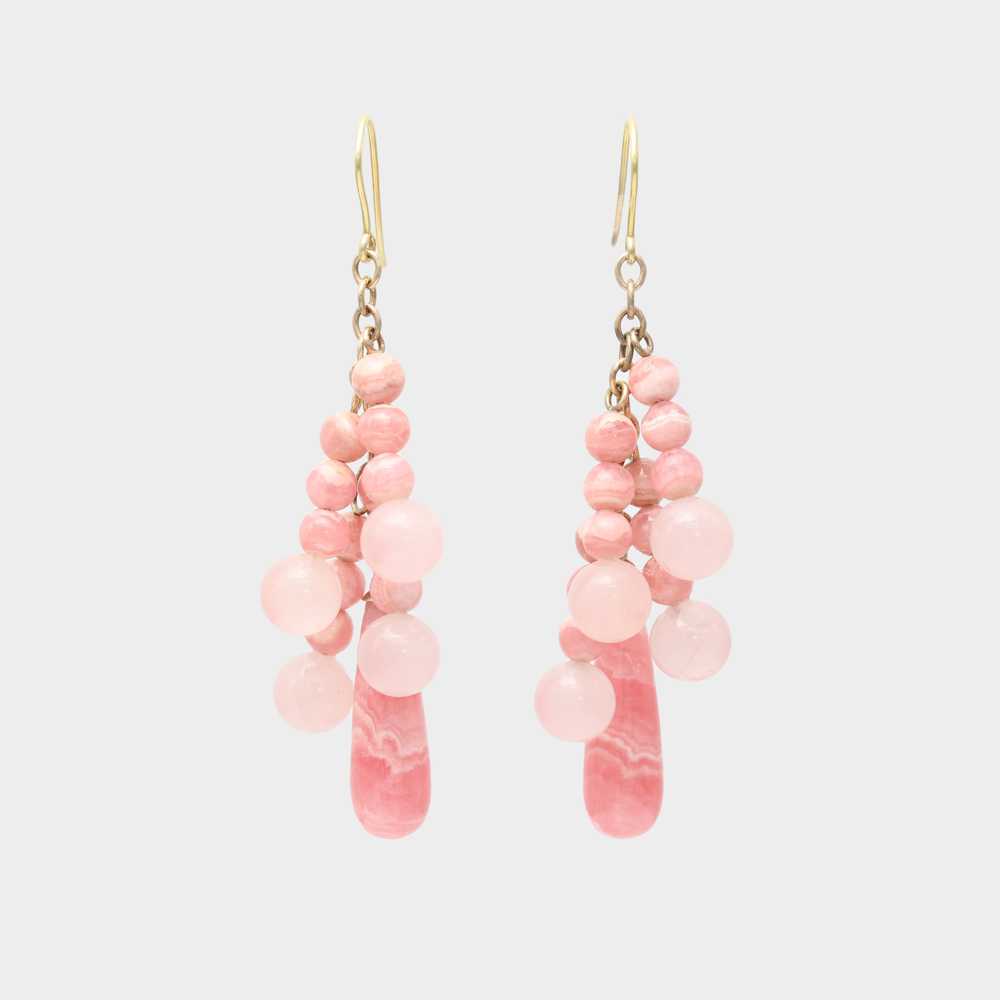 Bubblegum Pink shops Rhodochrosite Gold Earrings - Banded Rhodochrosite Slices Gold Wire Wrapped - Circle Hoops - Long Chunky Earrings